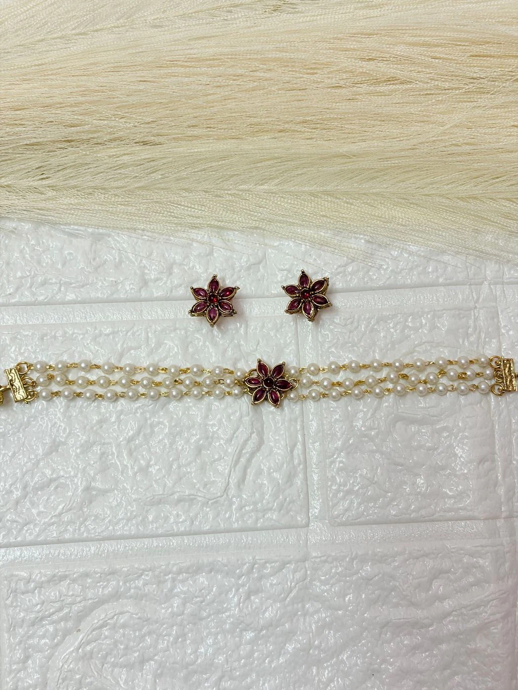 Ruby Floral Pearl Choker