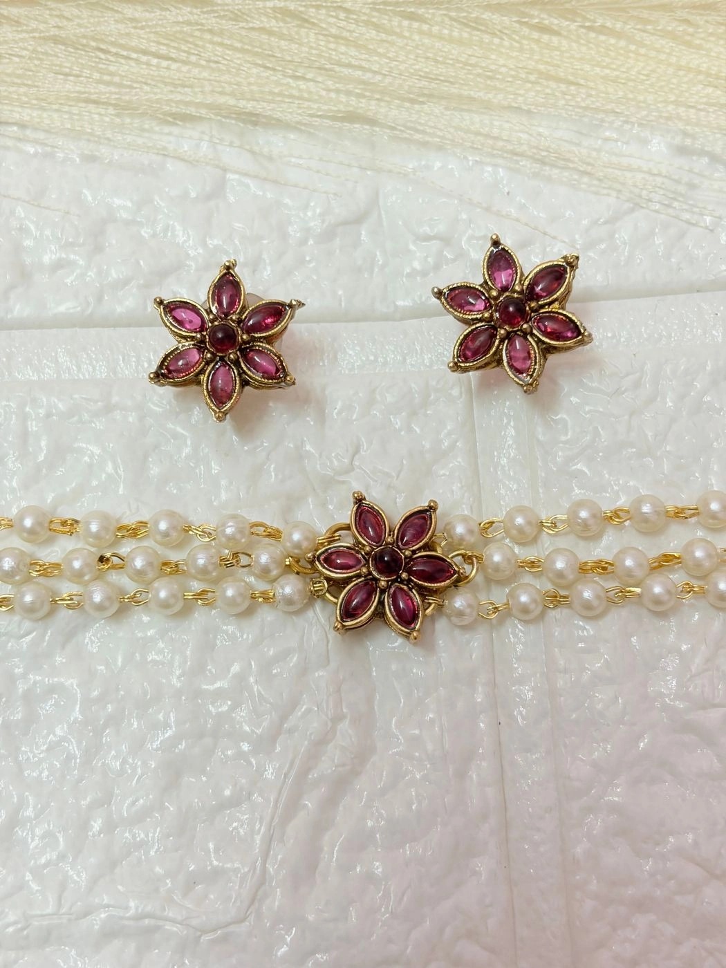 Ruby Floral Pearl Choker