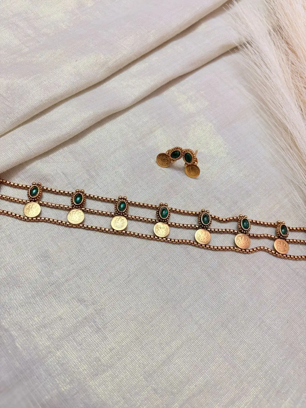 3 Layer Emerald Coin Choker