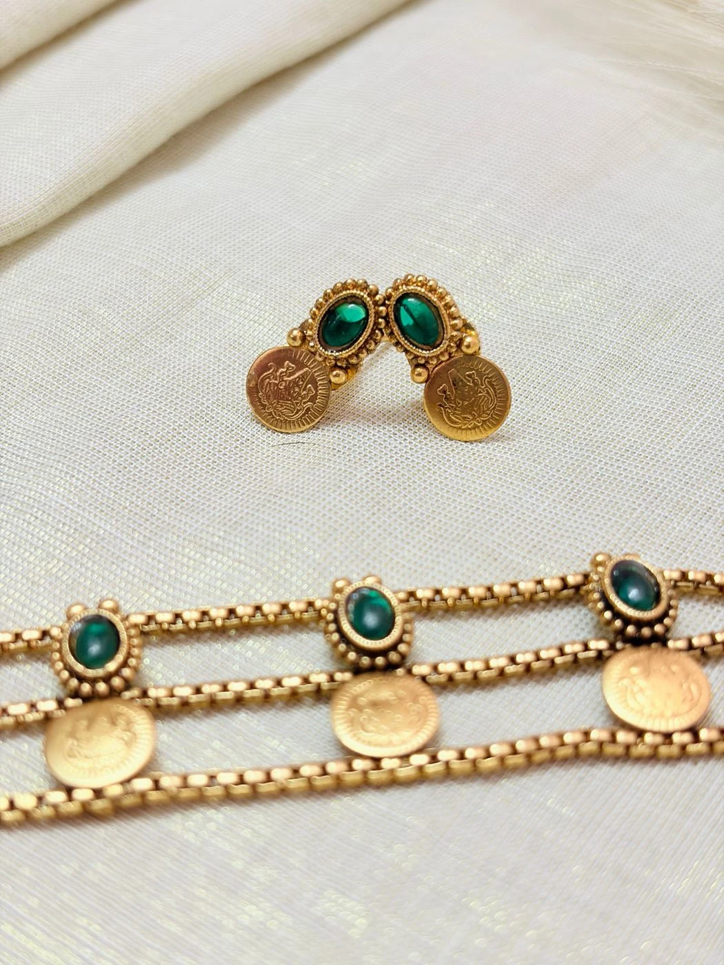 3 Layer Emerald Coin Choker