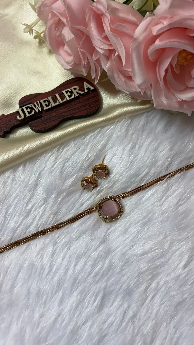 AD Stone Choker - Baby Pink 1