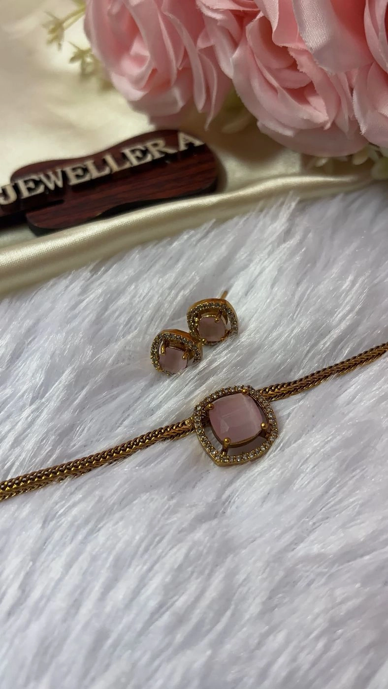 AD Stone Choker - Baby Pink 2