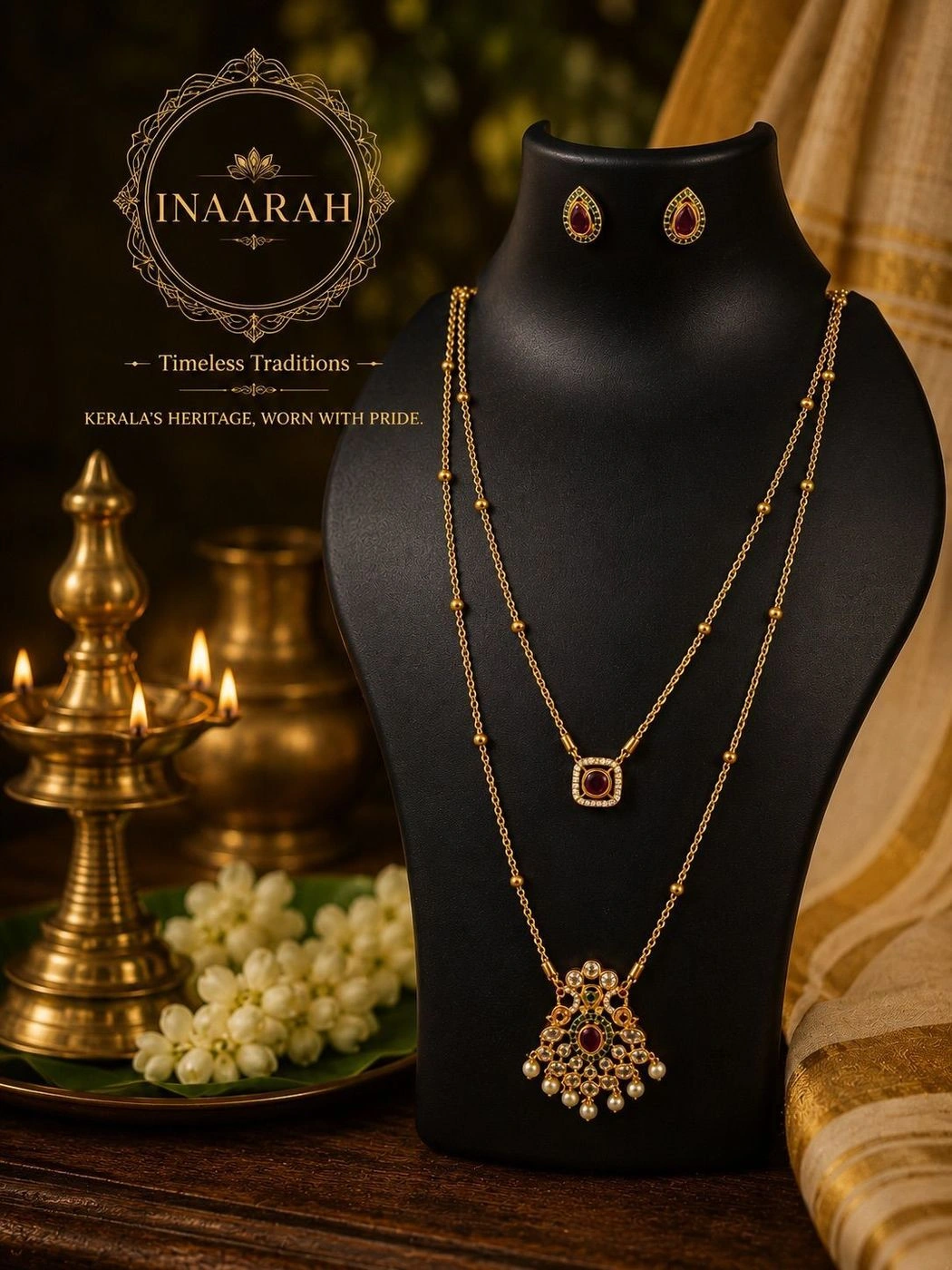 Double layer traditional long necklace