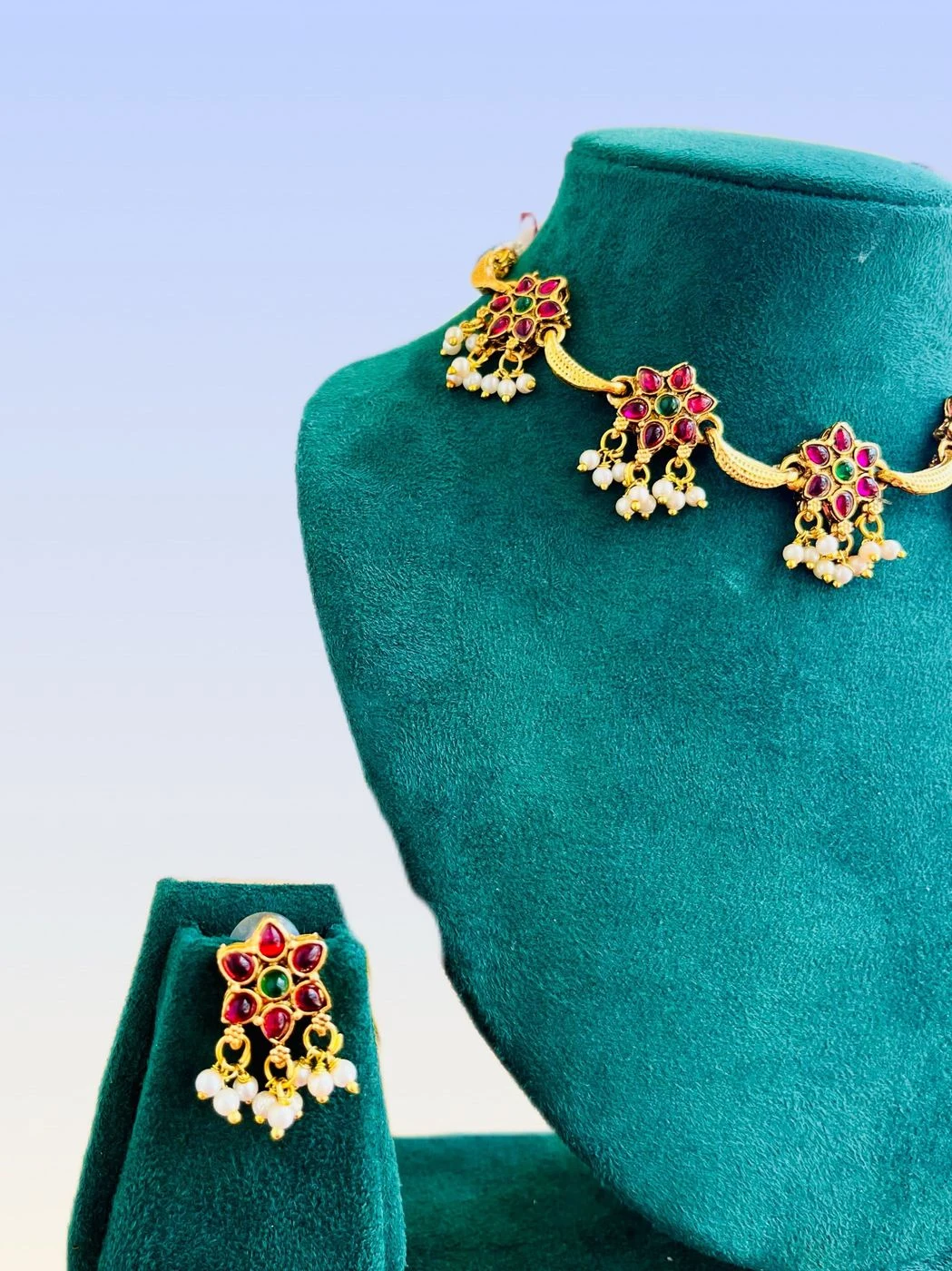 Traditional Ruby with emerald  Choker Set 12