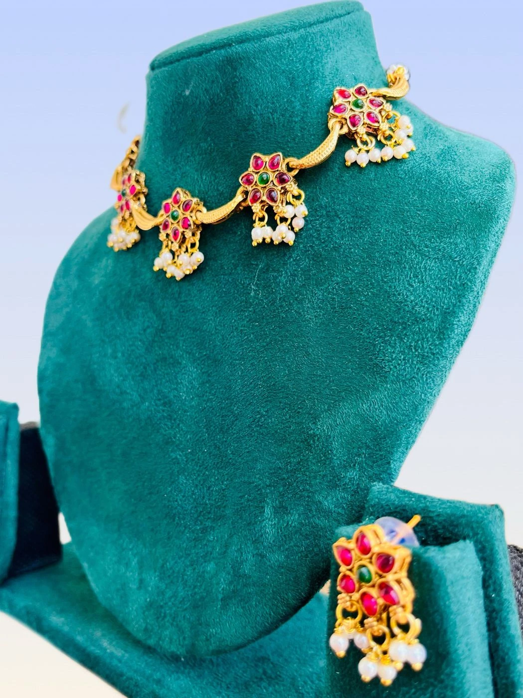 Traditional Ruby with emerald  Choker Set 13