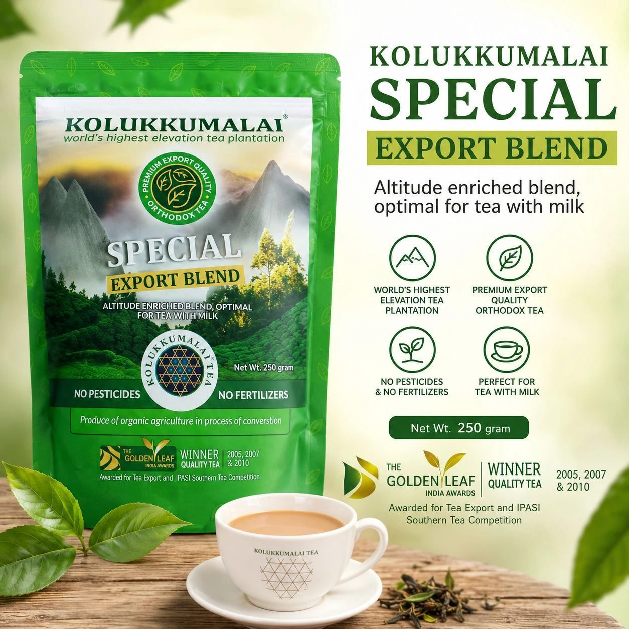 Kolukkumalai Premium Orthodox Tea – World's Highest Tea Plantation 250 g