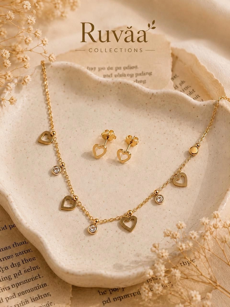 Heart charm necklace and earrings