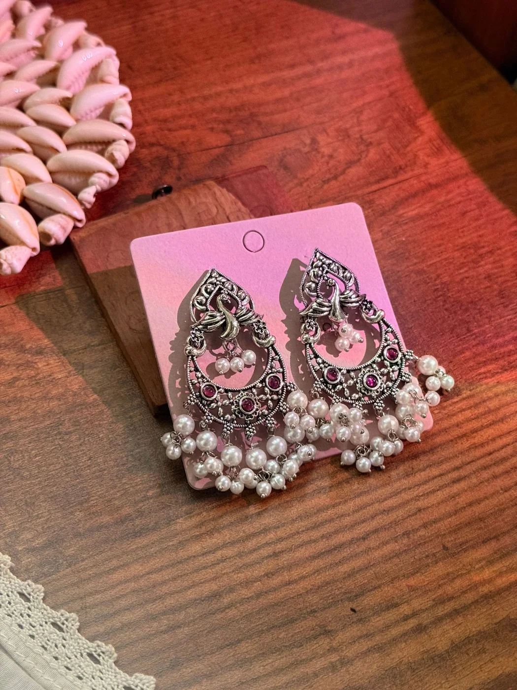 Peacock silver tone Chandbali earrings 4
