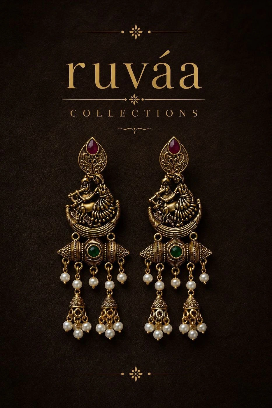 Radha Krishna pearl drop earrings