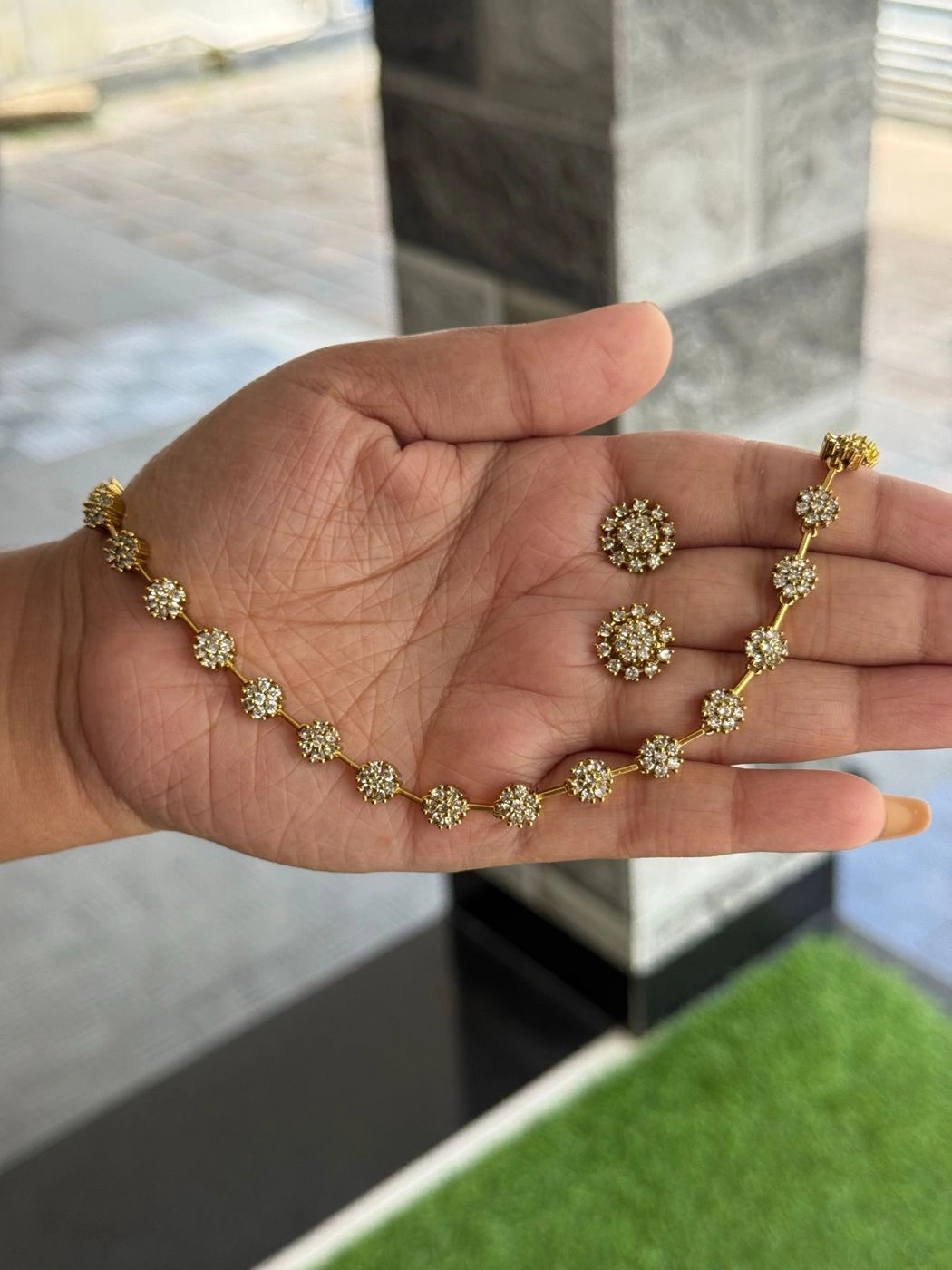 AD stone premium floral necklace  with earrings 1