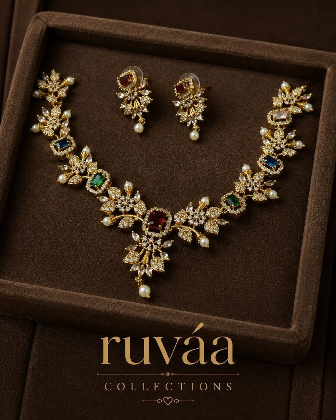 AD stone multicoloured Royal bloom necklace set