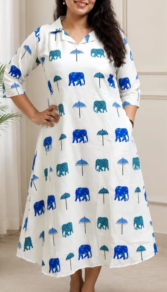 Blue print Aline cotton kurthi