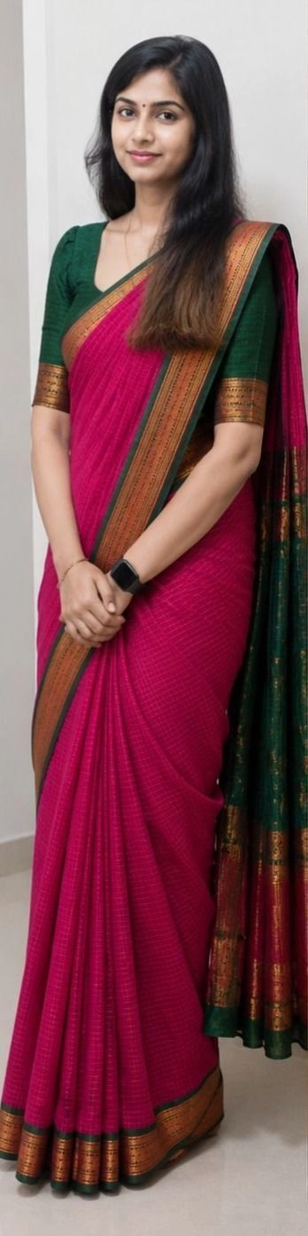 Checked kalyani magenta and green