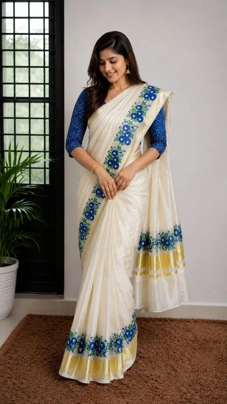 Sankupushpam kerala saree