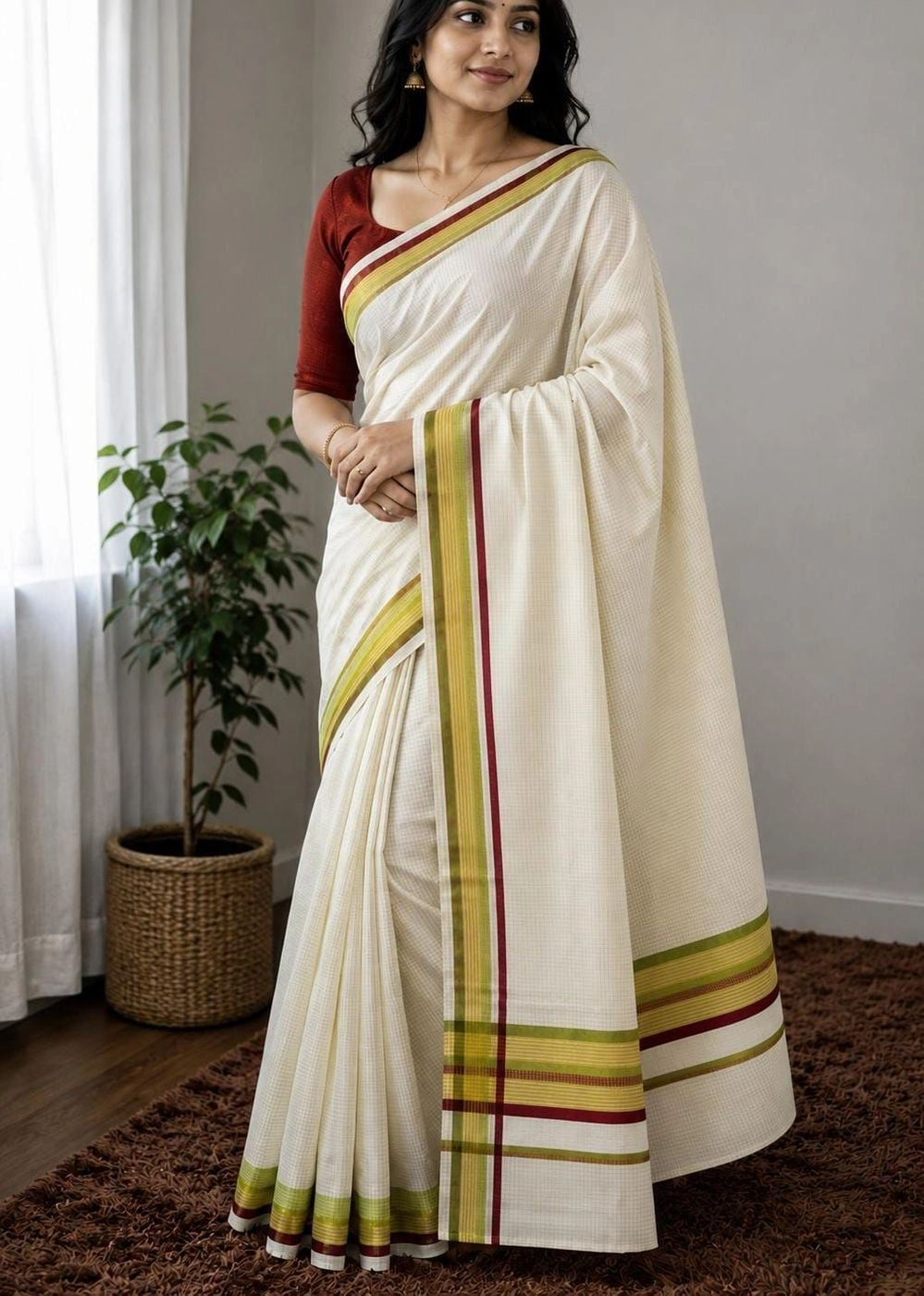kerala tissue micro check saree