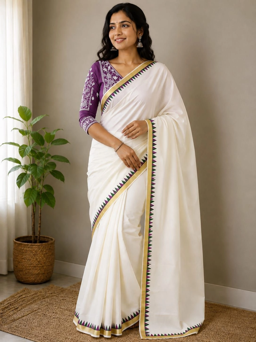 Anusree kerala saree purple and green