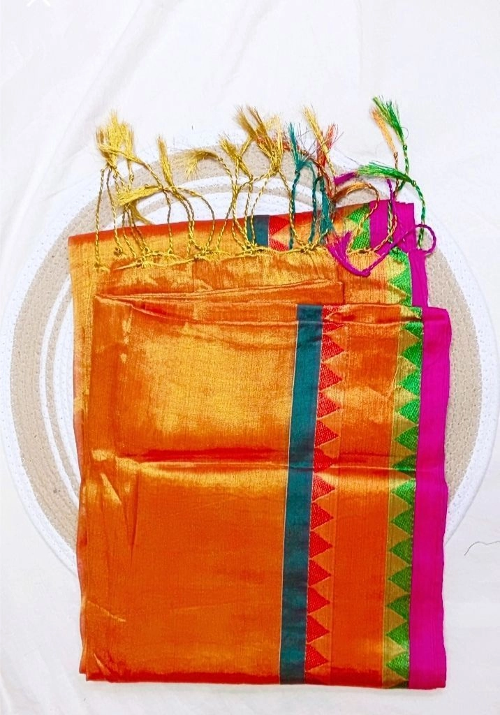 Rust orange gold mul tissue saree