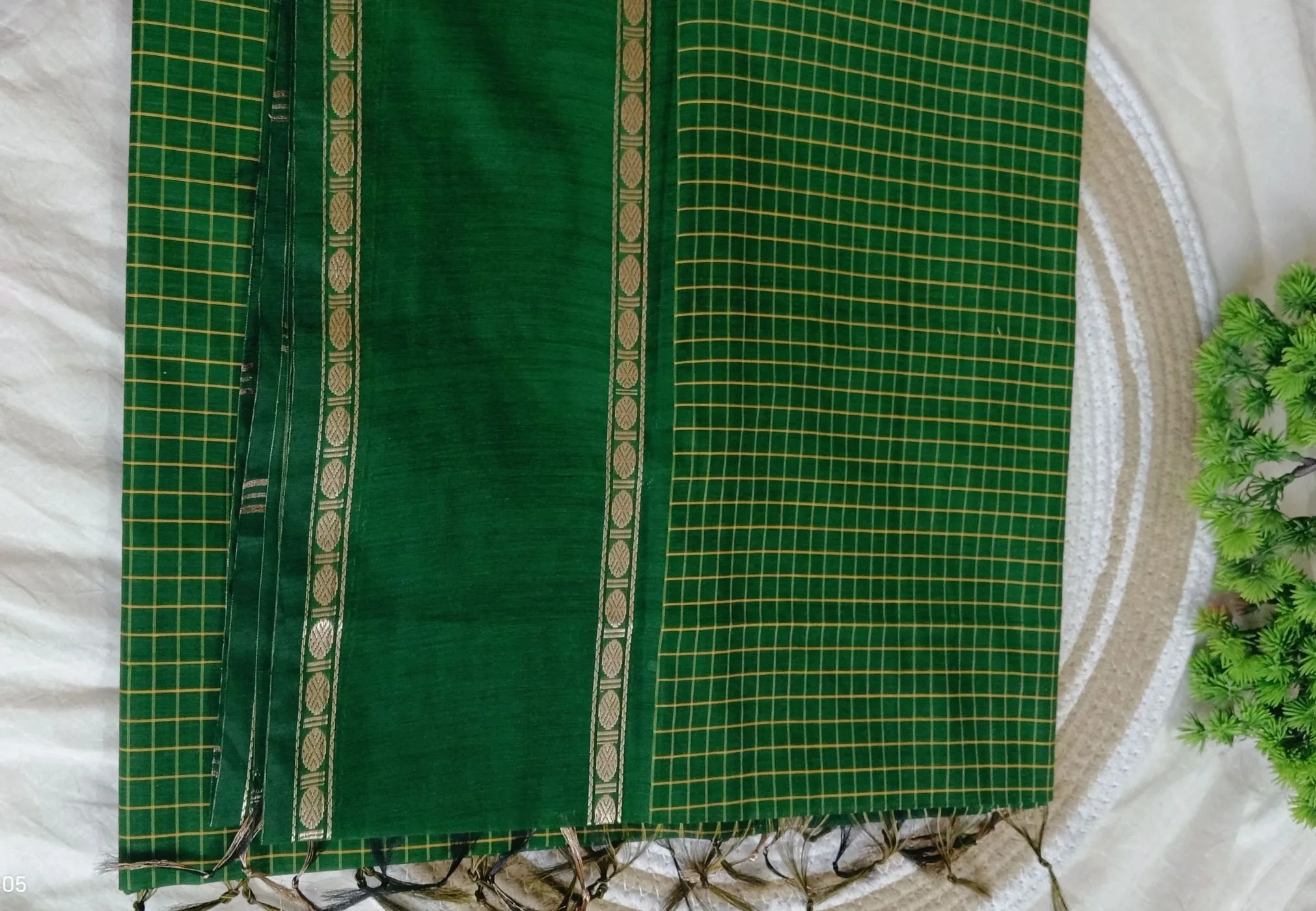 Aarani checked cotton saree green