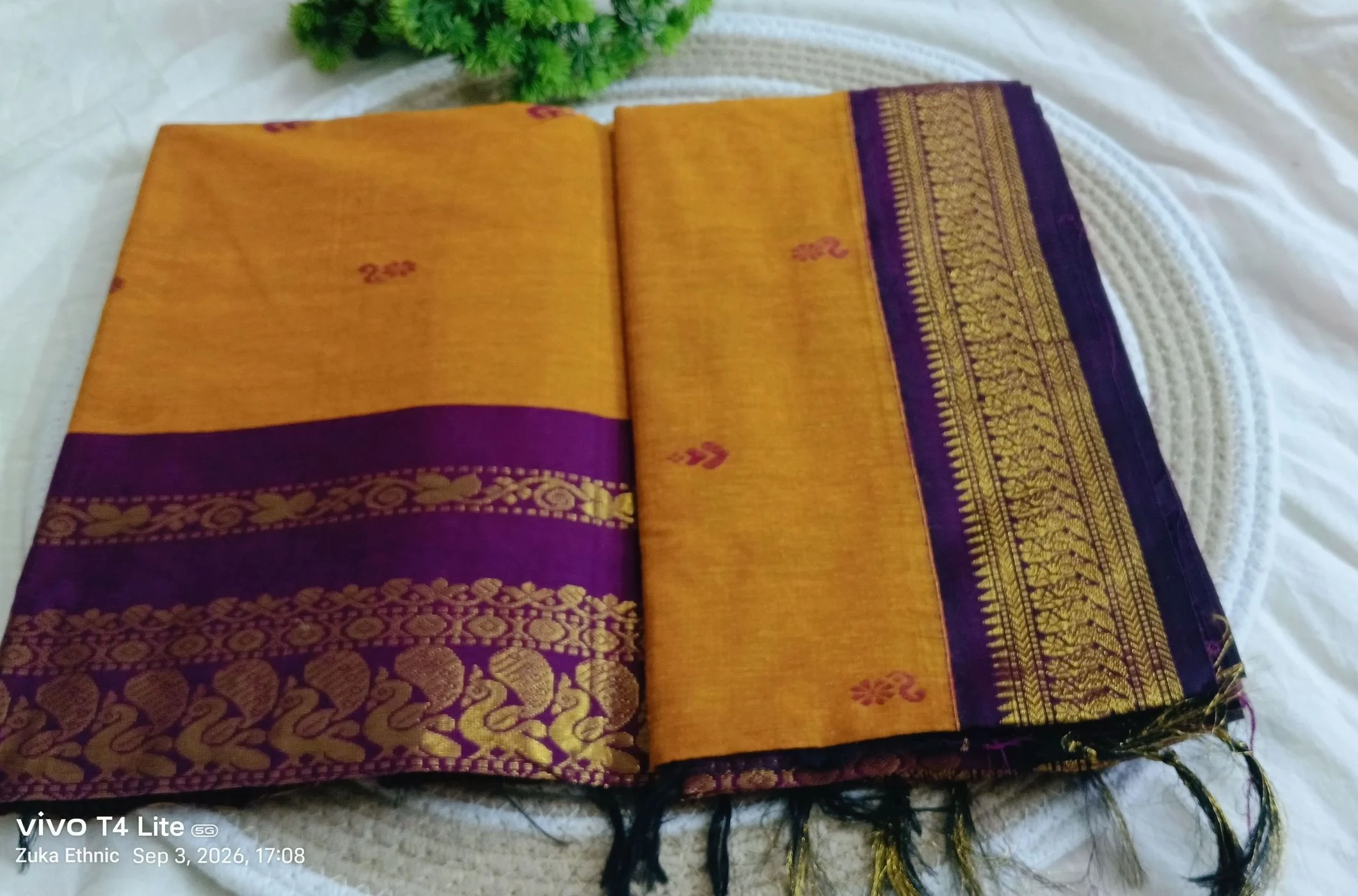 Kalyani cotton yellow with purple