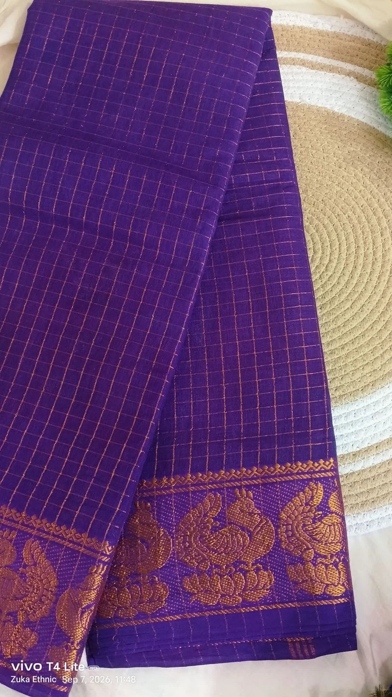 Sungudi peacock border purple