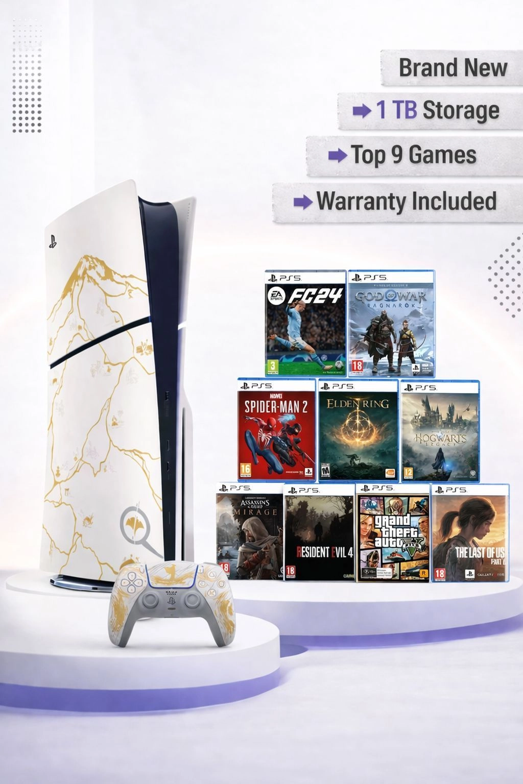 Brand New Sony PlayStation 5 Ghost of Yotei Limited Edition Console | PS5 Slim | 1 TB (1000 GB) SSD Disc Edition Gaming Console | 1 Year Brand Warranty Included (Dual Controller Bundle) 1
