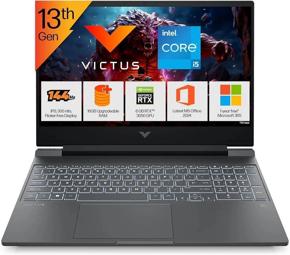 HP Victus, 13th Gen Intel Core i5-13420H, 6GB RTX 3050, 16GB DDR4(Upgradeable) 512GB SSD, FHD, 144Hz, 300 nits, IPS, 15.6''/39.6cm, Win11, M365* Office24, Mica Silver, 2.3kg, fa2700TX, Gaming Laptop 1