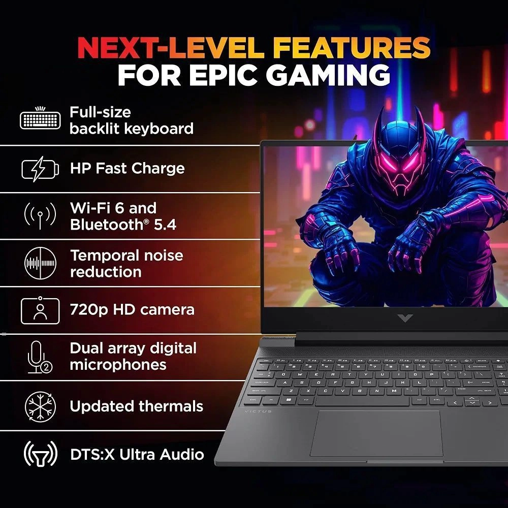 HP Victus, 13th Gen Intel Core i5-13420H, 6GB RTX 3050, 16GB DDR4(Upgradeable) 512GB SSD, FHD, 144Hz, 300 nits, IPS, 15.6''/39.6cm, Win11, M365* Office24, Mica Silver, 2.3kg, fa2700TX, Gaming Laptop 7