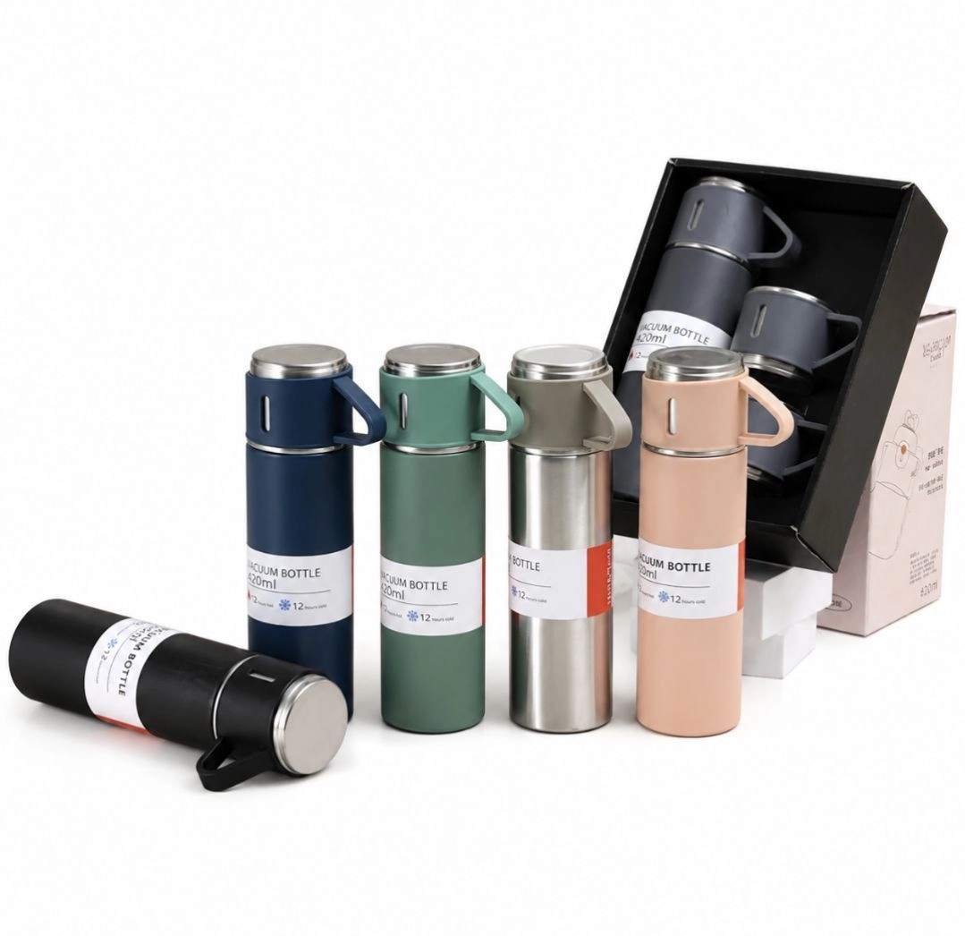 Stainless steel vacuum flask with cup set 1
