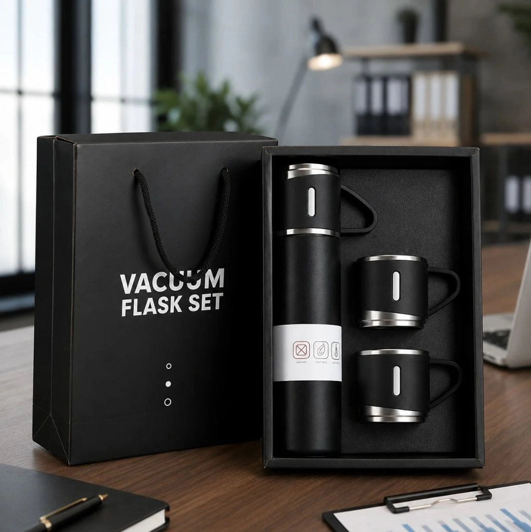 Stainless steel vacuum flask with cup set 3
