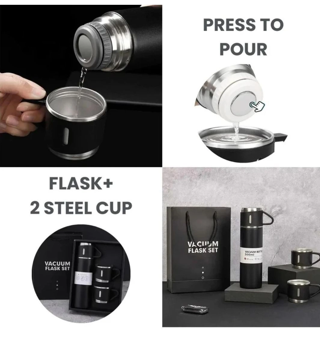 Stainless steel vacuum flask with cup set 4