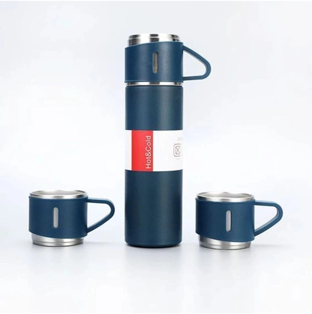 Stainless steel vacuum flask with cup set 6
