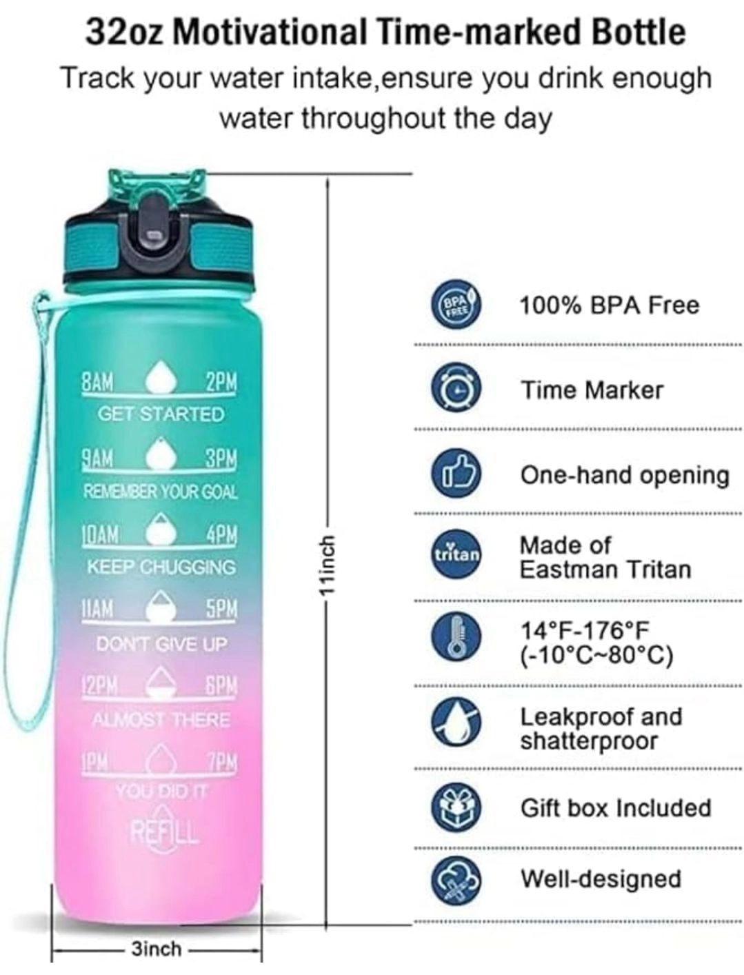 Motivational water bottles with time tracker 6