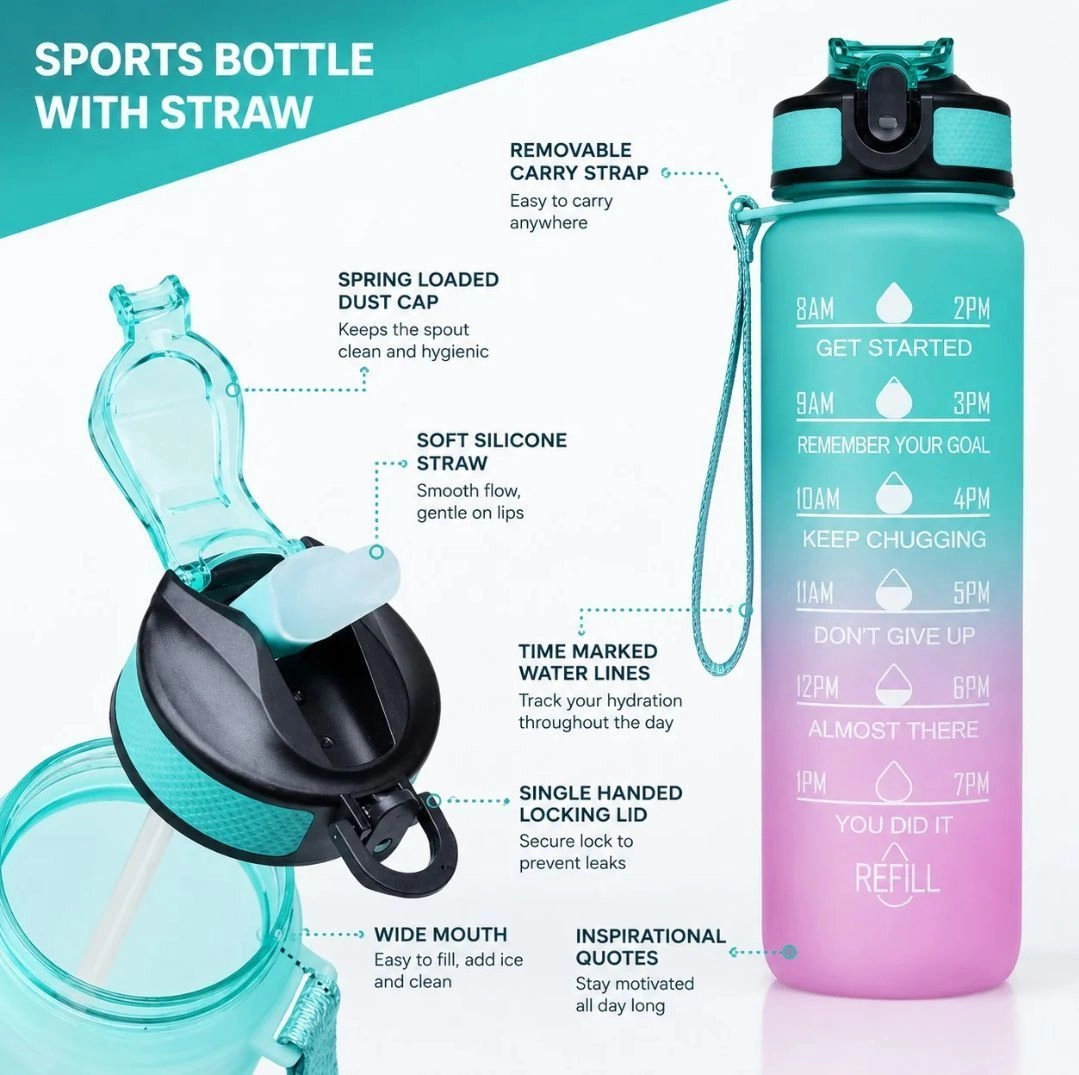 Motivational water bottles with time tracker 9