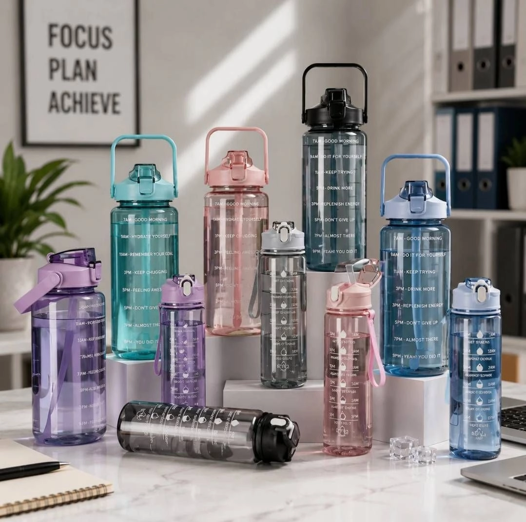 (Combo of 3) transparent motivational water bottle,2000 ml, 900 ml, 300 ml 1