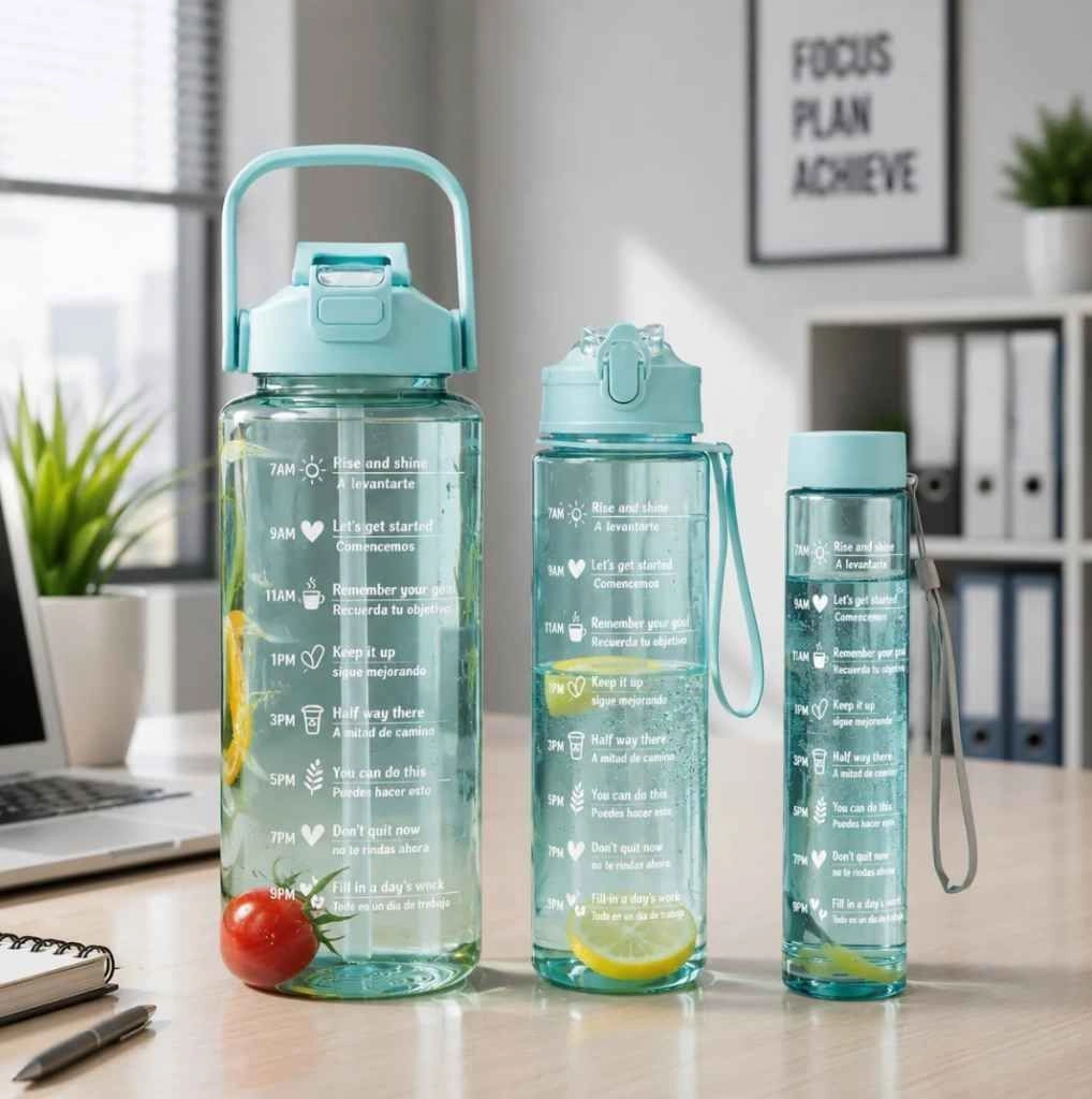 (Combo of 3) transparent motivational water bottle,2000 ml, 900 ml, 300 ml 2