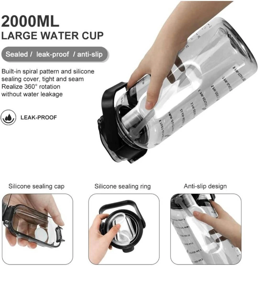 (Combo of 3) transparent motivational water bottle,2000 ml, 900 ml, 300 ml 6