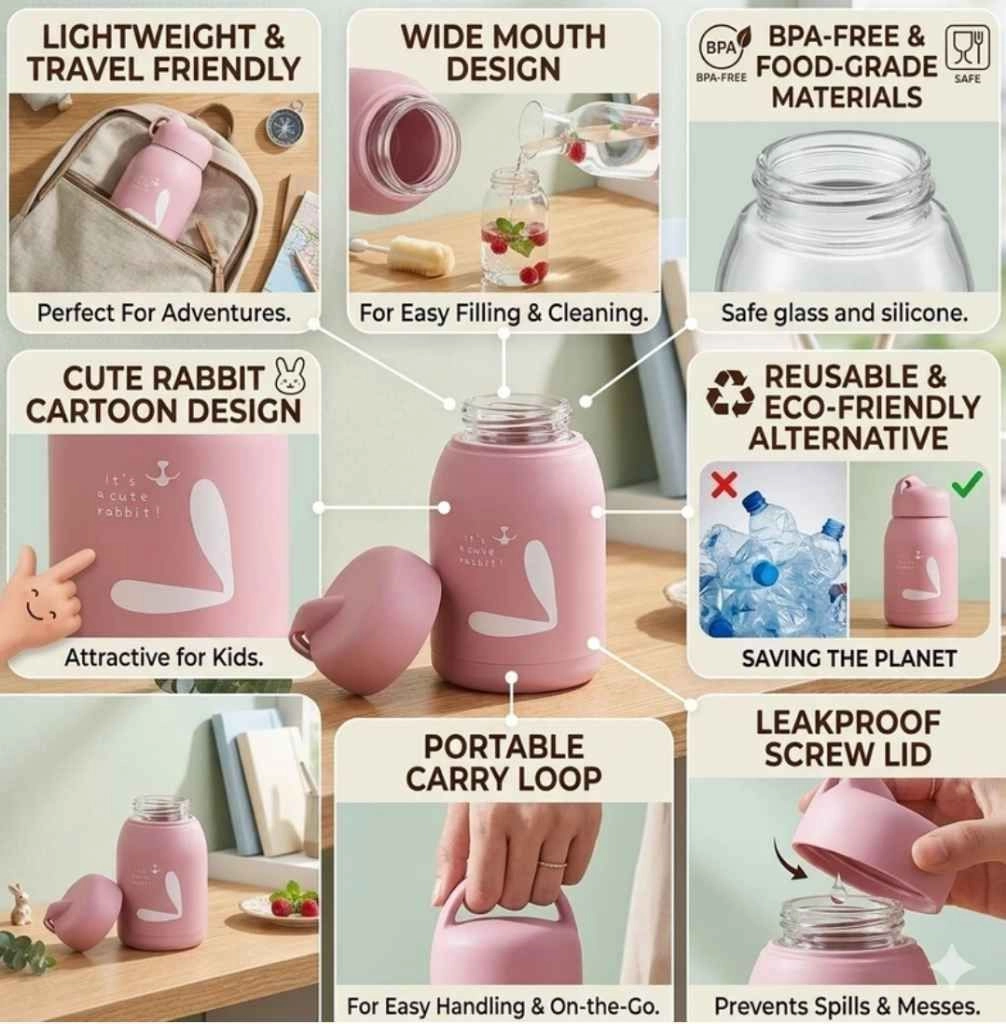 Cute glass water bottle with strong outer shield 5