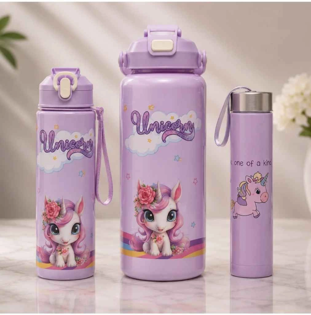 Unicorn combo water bottle 3pcs 1