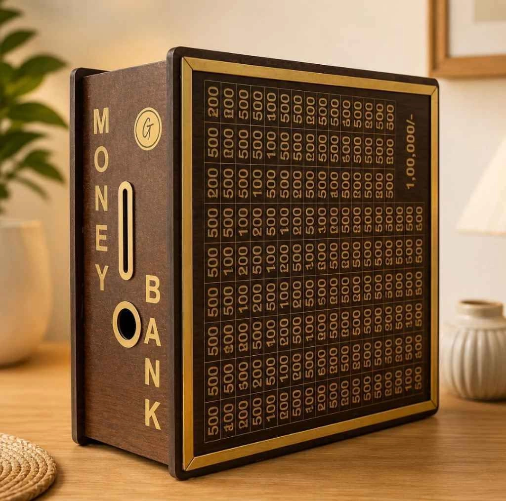 Hand crafted wooden money saving bank 1