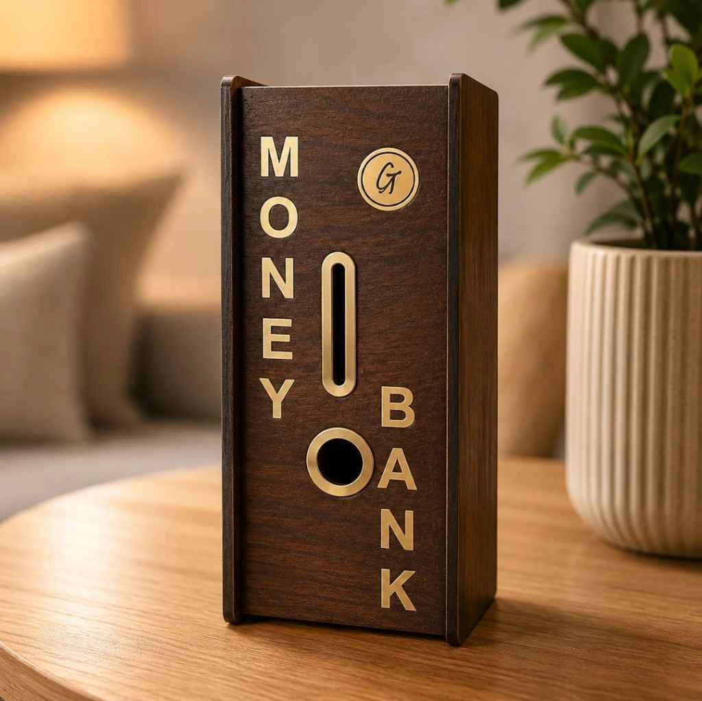 Hand crafted wooden money saving bank 2