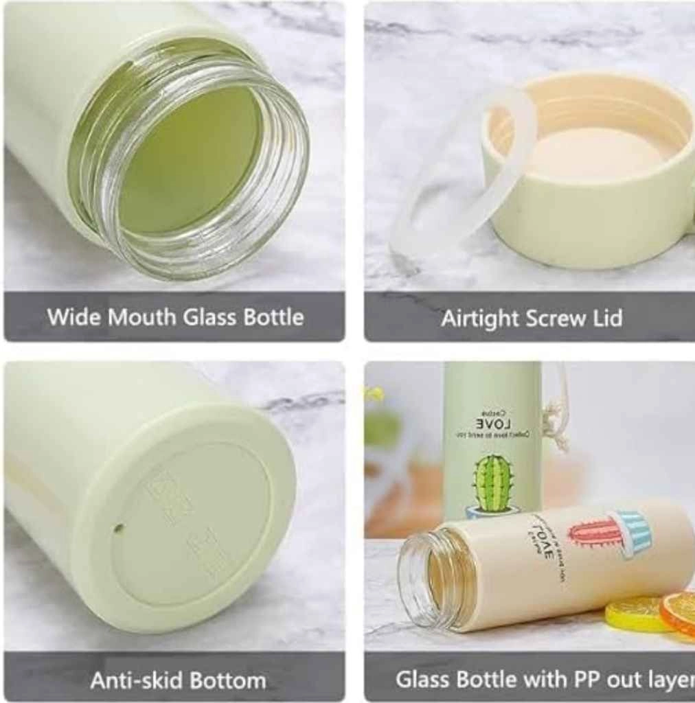 Cactus love glass water bottle with strong plastic outer shield 4
