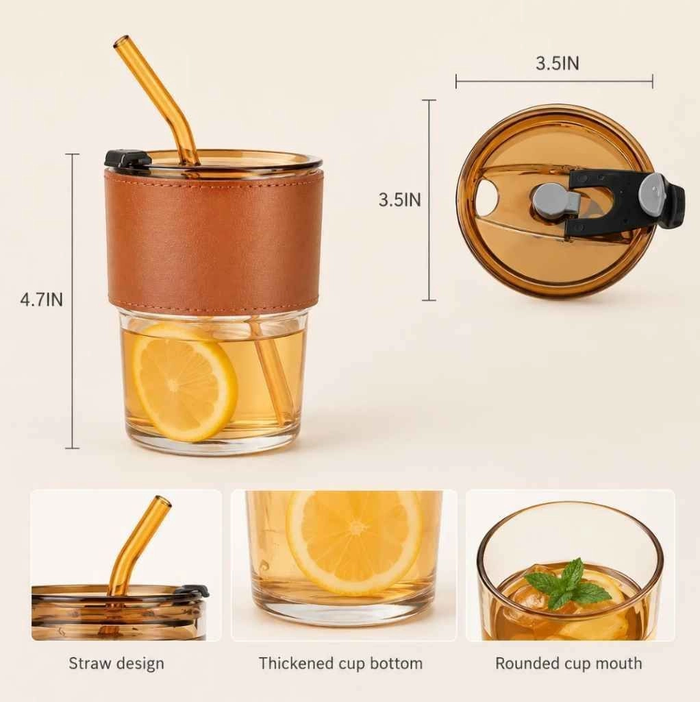 Glass tumbler with lid and straw 3