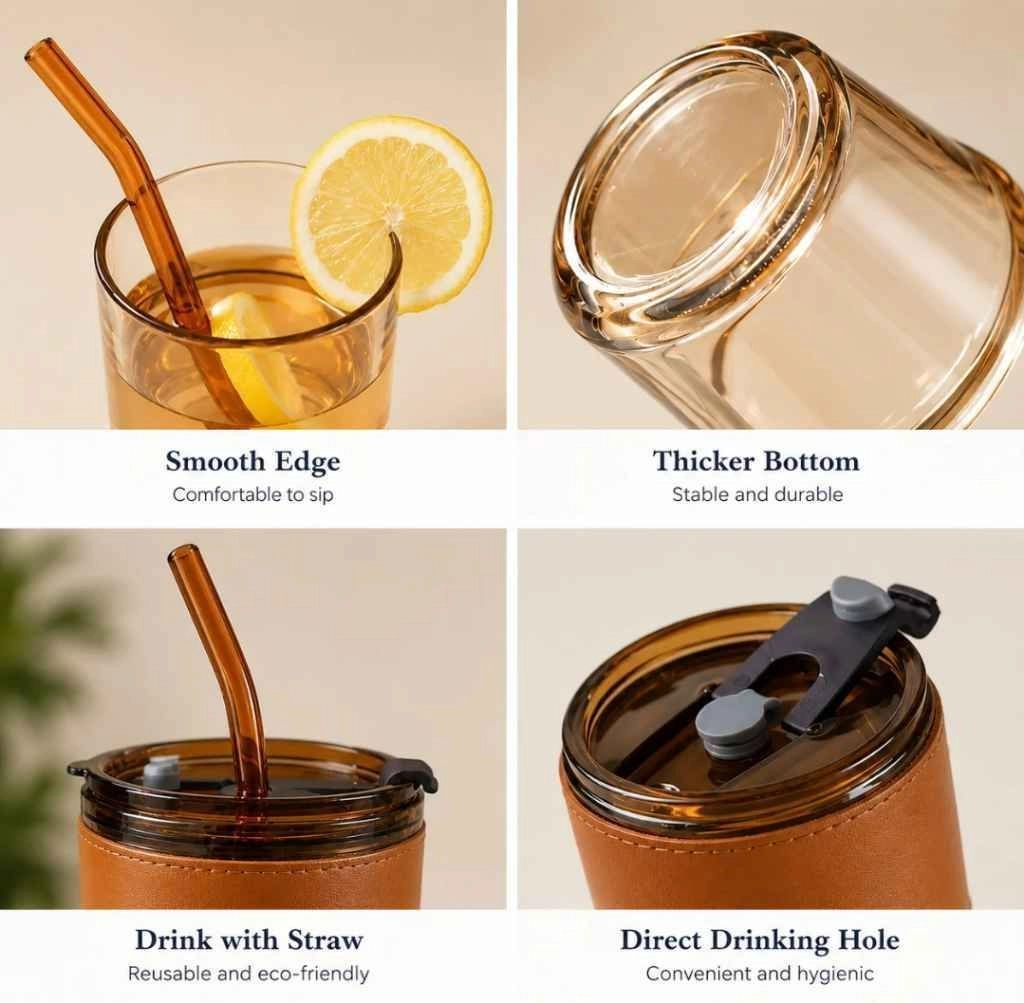 Glass tumbler with lid and straw 4