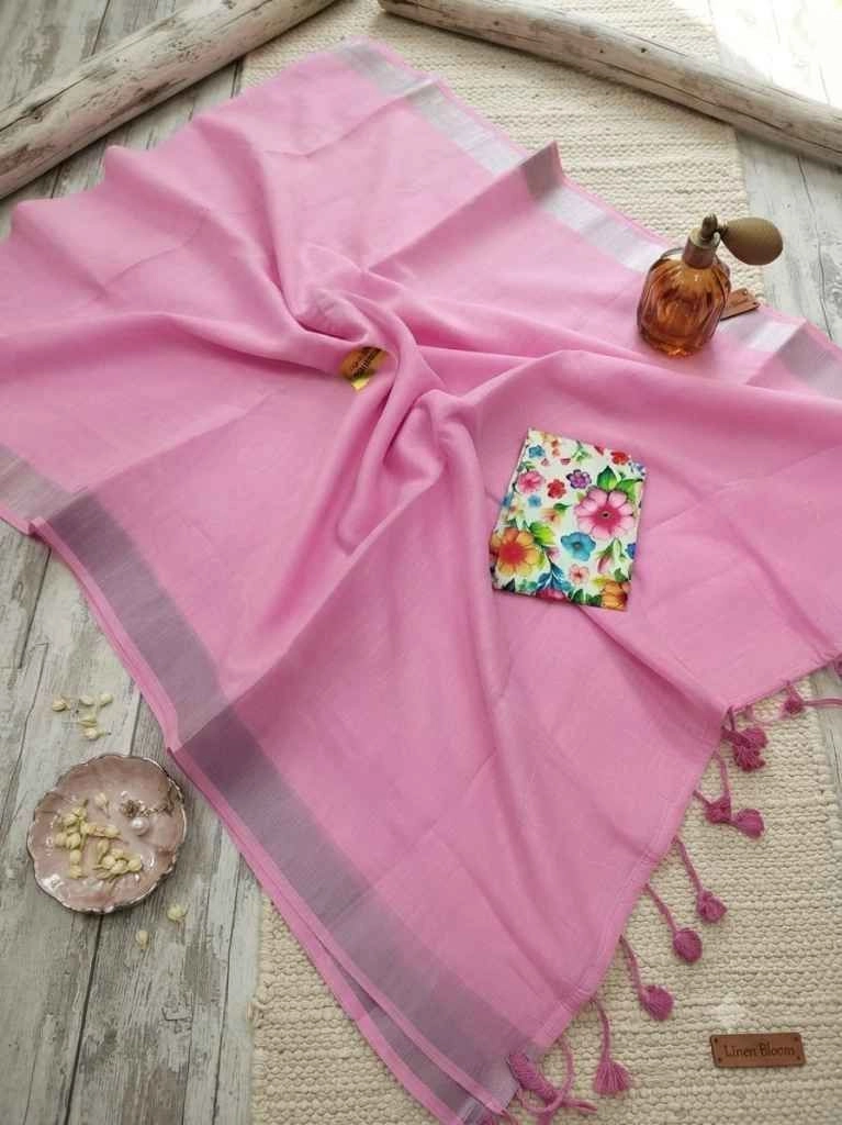 Soft linen saree with blouse 1