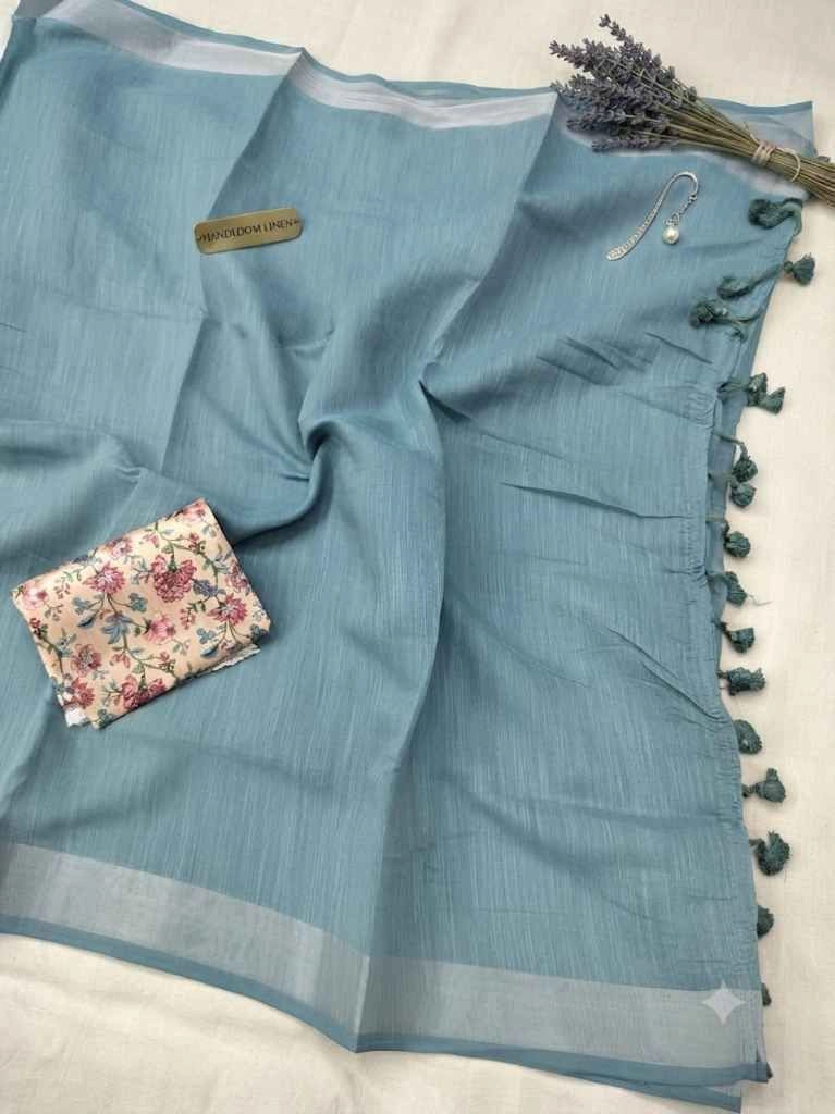 Soft linen saree with blouse 2