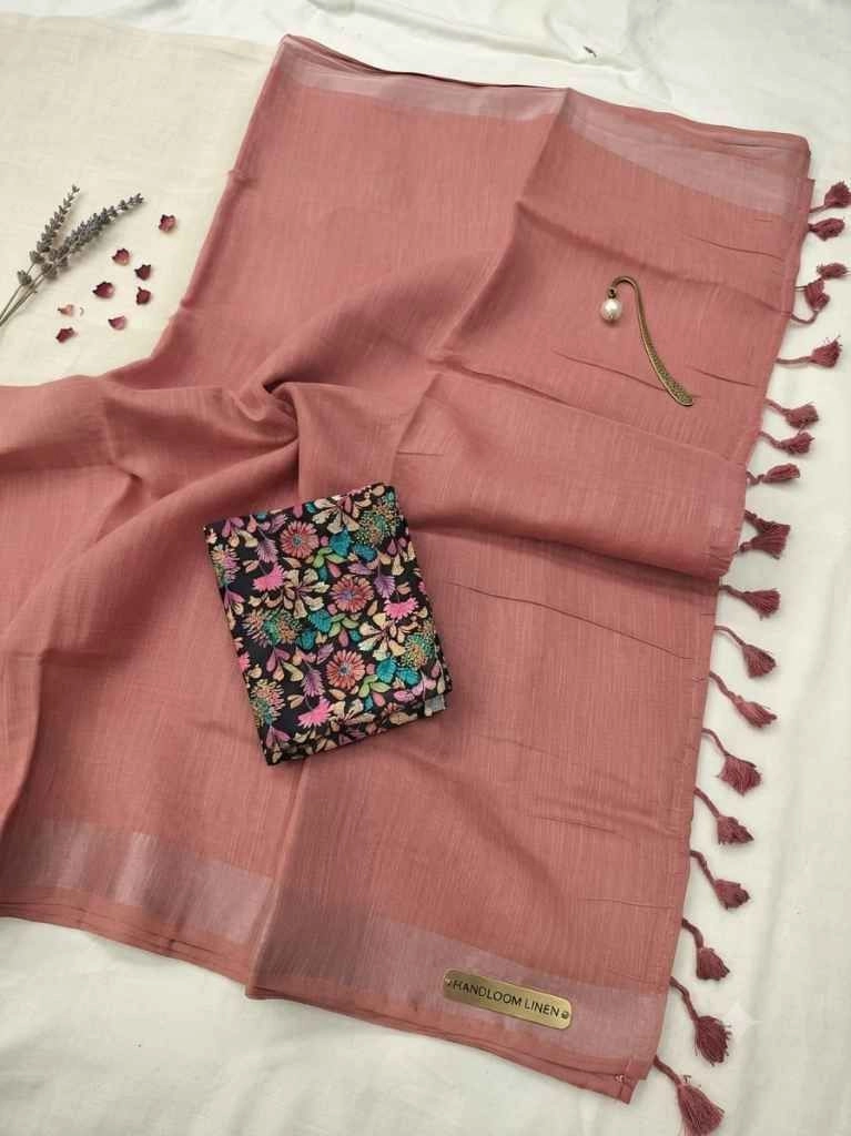 Soft linen saree with blouse 3