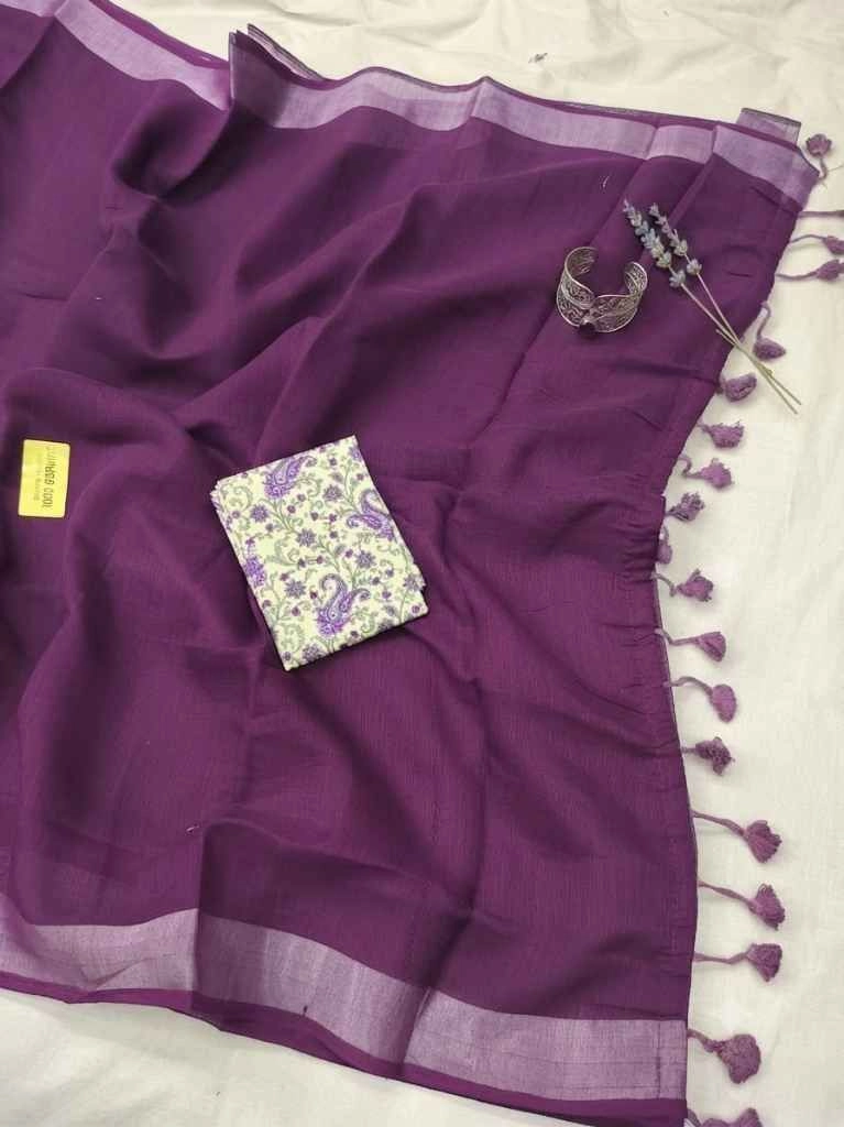 Soft linen saree with blouse 4