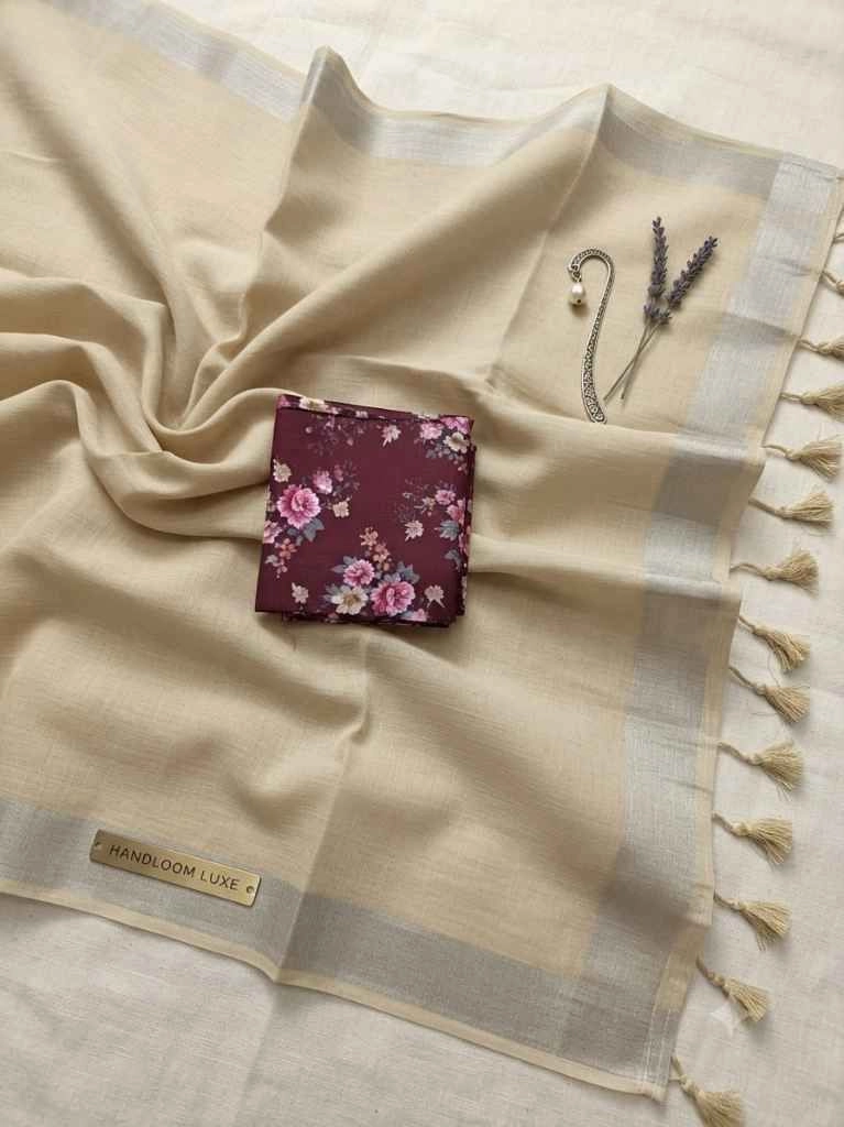 Soft linen saree with blouse 5