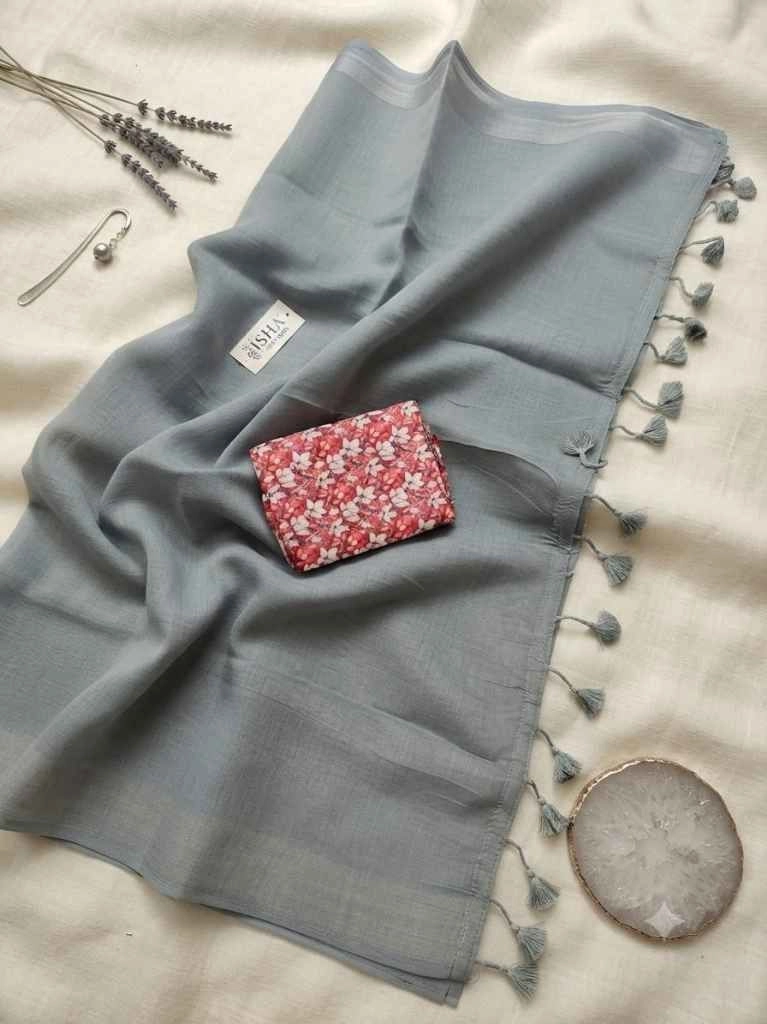 Soft linen saree with blouse 6