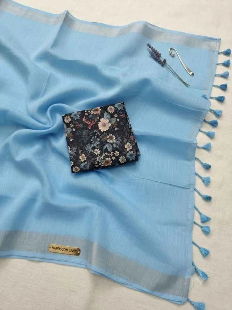 Soft linen saree with blouse 7